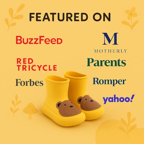 Toddler Rain Boots – Premium Rubber Kids Rain Boots for Boys & Girls with Non-Slip Soles – Children's EVA Outdoor Shoes - Beige Bear Paw Design4