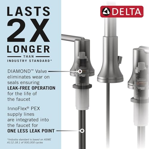 Image of Delta Bonacci Chrome Bathroom Faucet 3 Hole, 8 Inch Widespread Bathroom Sink Faucet for Vanity, Metal Push-Pop Drain Assembly, Lumicoat Chrome 3545-PR-DST