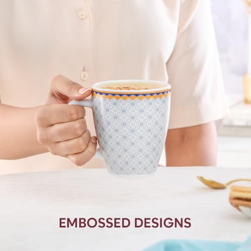 Image of Larah by BOROSIL 390ml x 2pc Opalware Kosmia Tea /Coffee Mug Set, Microwave & Dishwasher Safe Embossed Design Crockery Ideal for Daily Use & Gifting