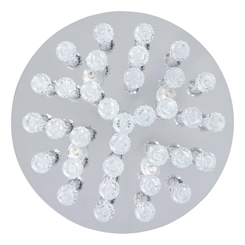 EGLO LED Deckenleuchte Almonte, 4 flammige Deckenlampe Bad, Badezimmer Lampe aus Metall in Chrom und klarem Kristal, LED Feuchtraumleuchte warmweiß, G9, IP44, Ø 35 cm