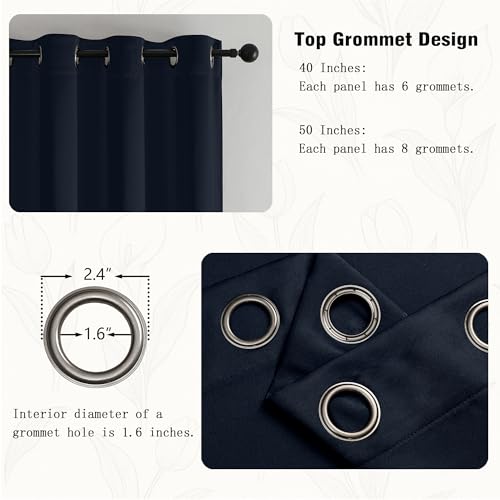 Image of Simplebrand Navy Blue Window Valance for Kitchen 14 Inches Long 2 Panels Set, Room Darkening Valance Curtains for Living Room, Grommet Short Privacy Kitchen Curtains for Bedroom Kids Room, 40Wx14L
