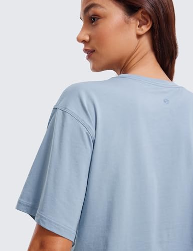 Image of CRZ YOGA Pima Cotton High Neck Crop T-Shirt | Workout, Naturally Soft, Loose Fit, Short Sleeve Tops for Women