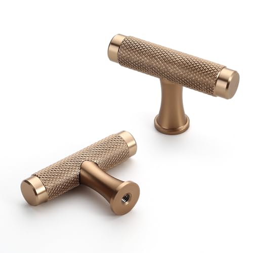 9BUILD 10 Pack 2 Inch Champagne Bronze Cabinet Knobs and Pulls - Single Hole T Bar Cupboard Handles for Drawers, Dressers, Bathroom Cabinets UK0034