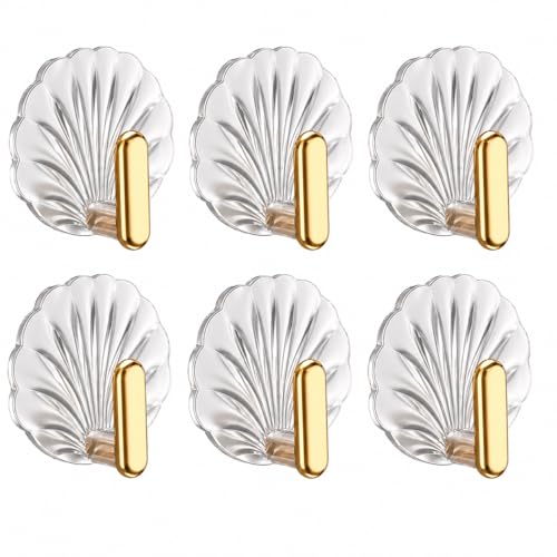 Image of Wall Hooks Self Adhesive Heavy Duty (Pack of 1) | Transparent Decorative Shell Hooks | No Drill Waterproof Sticky Hanger for Bathroom Kitchen Keys Towels Home Organizer (6)