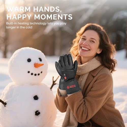 Image of SAVIOR HEAT Heated Gloves for Men Women, Rechargeable Electric Heated Leather Skiing and Snowboarding Gloves