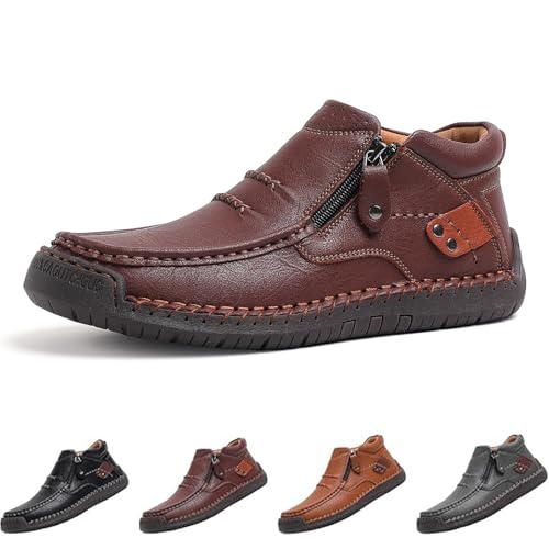 The First Young Shoes Men, Handmade Premium Leather Slip On Driving Boots, Outdoor Casual Shoes
