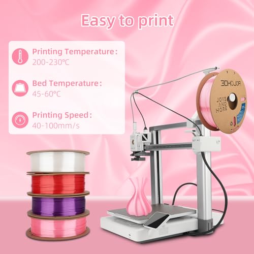 Image of 3DHoJor Silk PLA Filament 1.75mm, PLA Filament 1.75mm Silk Shiny 3D Printer Filament, 1kg Cardboard Spool (2.2lbs), Dimensional Accuracy + /- 0.03 mm, Fit Most FDM Printer（Pink）