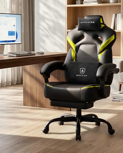 GTPLAYER Big and Tall Gaming Chair with Footrest High Back Ergonomic Office Chair for Adults Heavy Duty 350 lbs Capacity Premium Leather & Iridescent Trim ACE-Armor Yellow