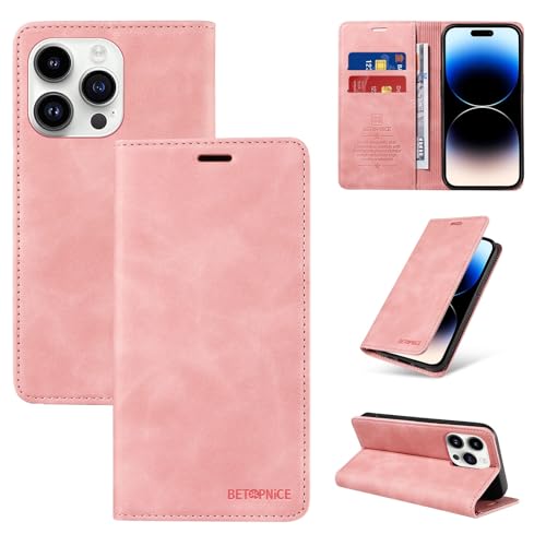 Étui portefeuille iPhone 14 Pro Max étui protection cuir rose