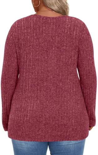 Image of HOTGIFT Womens Plus Size Sweater Tops Long Sleeve Crewneck Casual Tunic Shirts Buttons XL-5XL Blouse Soft Comfy Fashion