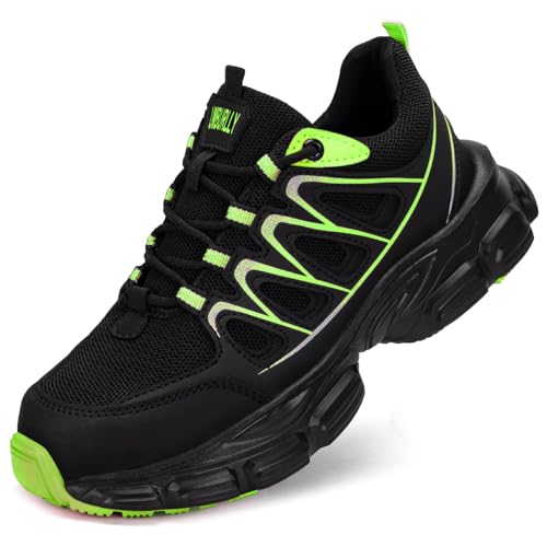 Image of Hogent Steel Toe Shoes for Women Men Wide Non Slip Work Sneakers Indestructible Shoes Lightweight Breathable Construction Sneakers Puncture Proof Ergonomic Design