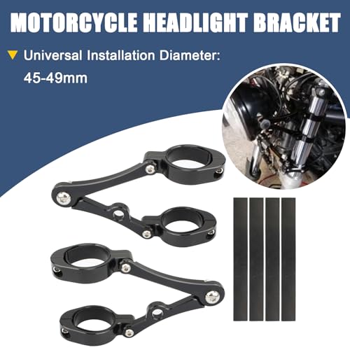 Universal Motorcycle Headlight Bracket 45-49mm Fork Brackets Mount Tube Clamp CNC Black for Harley Indian Victory Honda Yamaha Kawasaki Suzuki Ducati Cafe Racer Chopper Bobber