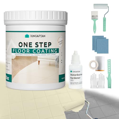 JUNGARIAN All-In-One Interior Floor Coating Kit, Water-based & Low Odor One-Step Floor Paint, High Hardness Waterproof Paint for Ceramic, Porcelain, Fiberglass, Hardwood, Laminate, Vinyl, 35OZ, Icy Lemonade