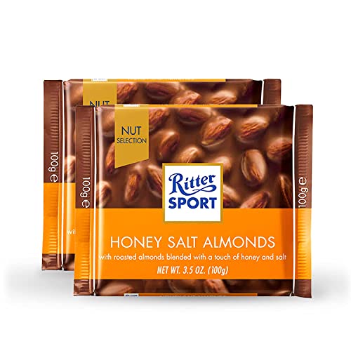 Image of Ritter Sport Honey Salt Almonds 100g (Pack of 2) Ritter Sport Chocolates Nut Selection, product of Germany, milk chocolate with honey, sea-salt, and almonds | Nutritious and Nutty Crunch