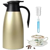 Jarra térmica de café de 70 onzas, jarra de café de acero inoxidable aislada actualizada para mantener el café caliente y el agua caliente, 12 horas, jarra de café al vacío de doble pared (dorado)