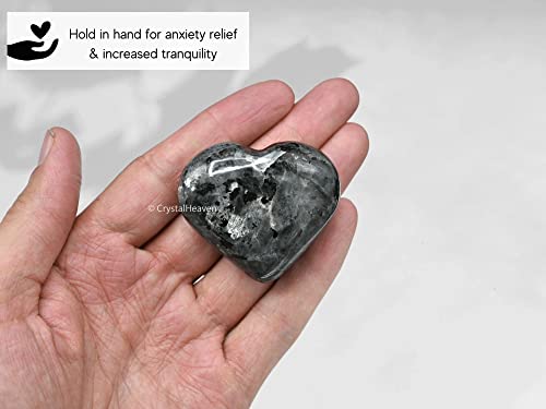 Image of Crystal Heaven Larvikite Crystal Heart Palm Pebbles Stones For Anxiety Stress Relief Massage-Aaa Grade Original Healing Gemstone Agate Heart Palm Stone For Yoga Meditation Spiritual
