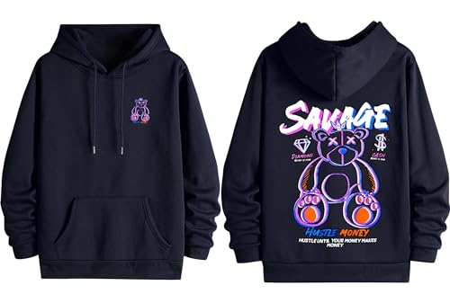 Image of Dagcros Hoodies Printed Fleece Lined Sweatshirts Casual Athletic Workout Pullover with Kangaroo Pocket for Men's
