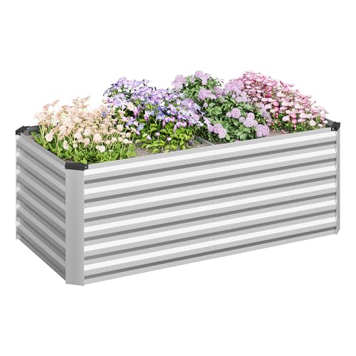 WOLTU Hochbeet für Garten Balkon, Pflanzkübel aus robustem Stahlblech mit stabilem Design, Pflanzkasten, Blumenkasten, 160 x 56 x 80 cm, Silber