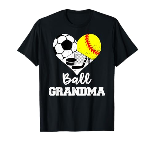 Ball Grandma Heart Funny Soccer Softball Hockey Grandma T-Shirt
