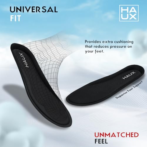 Image of HAUX Comfort+ Memory Foam Insoles for Men | Soft Cushion Shoe Insole for Daily Use, Walking, Running, Sports & All-Day Standing Comfort (Black(Combo), 7&9)