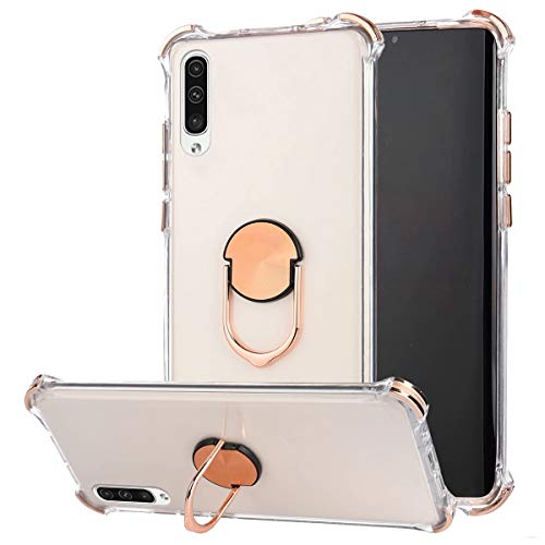 Robinsoni Case Compatible with Samsung Galaxy A50 Cover Silicone TPU Case Transparent Four-corner Airbag Drop-proof Case with Ring Kickstand Cover Ultra Thin Bumper Shockproof Ring Case Rose Gold