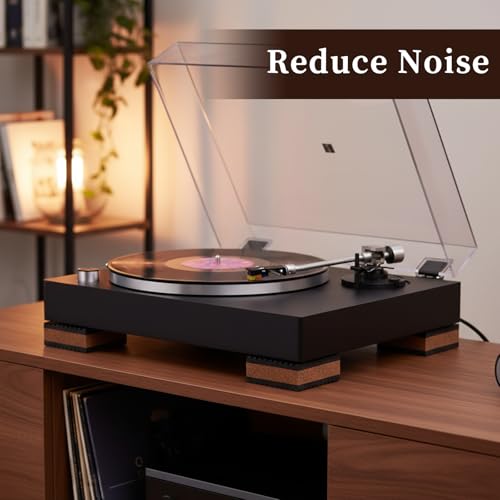 Sintuff 6 Pcs Anti Vibration Rubber & Cork Isolation Pads 2\" for Turntables to Reduce Vibration & Skipping Thick Acoustic Foam Felt Riser Mat, Bass Speaker Feet Improve Sound Clarity for Desktop - Thumbnail 4