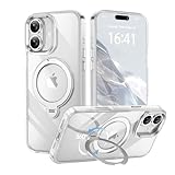 【透き通る上質感・多機能360°回転スタンド】KMAMBNG iPhone 17 用 ケース Magsafe対応【耐衝撃・金属感・真空メッキ・黄変防止・ストラップホール付き】縦横両立 角度自在 調整可能 磁吸機能でワイヤレス充電対応 おしゃれ スマホケース(クリア,iPhone 17)