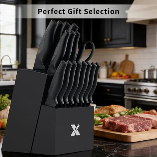 50% Off XANAPON 19-Piece Kitchen Knife Set with Built-in Sharpener