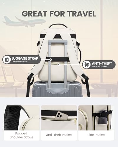Image of LOVEVOOK Travel Backpack for Women & Men 40L,Airline Approved Carry On Backpack Travel Essentials,TSA Carry on Luggage,Waterproof Personal Item Travel Bag,Suitcase with 3 Packing Cubes,Beige-Black