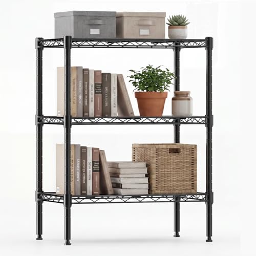 Image of DUMOS 3-Tier Metal Wire Storage Shelves, Adjustable Standing Storage Rack Shelf, Heavy Duty Steel Shelving Unit Organizers for Kitchen Bathroom Pantry Garage, 23.2 inch Wx13.4 Dx30.1 H, Black