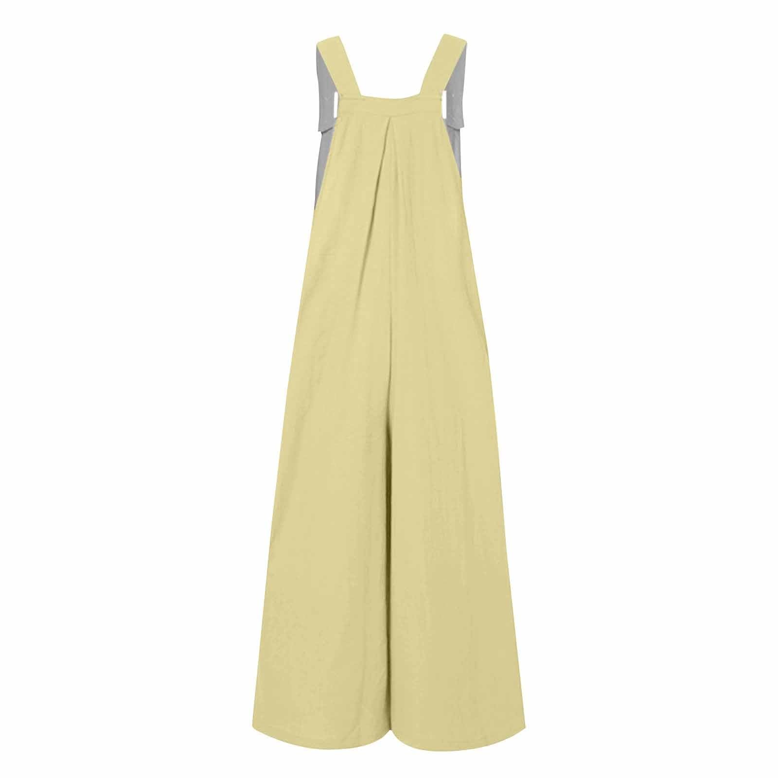 Salopette d'été légère pour femme - Combinaison d'été ample en lin - Pantalon sportif - Salopette de travail sans manches avec poches - Une pièce - Couleur unie - Confortable - Pantalon en