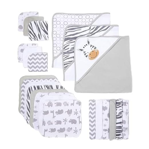 Spasilk Baby 23 Piece Bath Hooded Towels & Washcloths Set for Newborn Boys & Girls, White Zebra