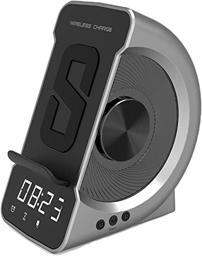 Wireless-Charging-Alarm-Clock-TF-Card-Bluetooth-Speaker-USB-Charging-NFC-Function-FM-Radio-Audio-Input-Handsffor-Home-Gray-Color-Gray