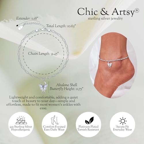 Image of CHIC & ARTSY 925 Sterling Silver Ankle Bracelets for Women, Adjustable Layered Foot Chains with Nature & Symbol Charms, Lightweight Comfort Fit Boho Beach Everyday Jewelry