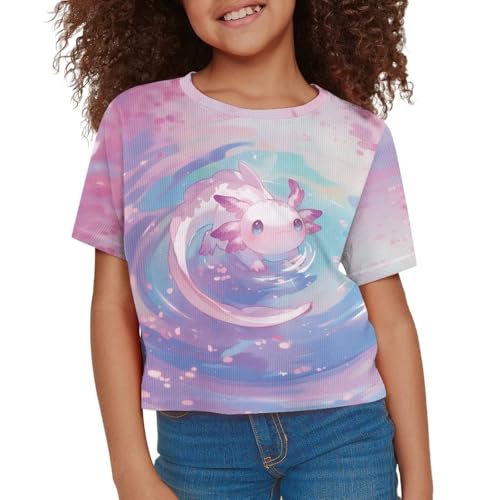 Image of Girls Fashion Crewneck Tee Shirts Casual Short Sleeve Crop Top Summer Outfits 5-14 Years Old