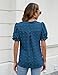 Blooming Jelly Womens Puff Sleeve Summer Tops Chiffon Short Sleeve Blouses White V Neck Pom Pom Shirts (Large, Dark Blue)