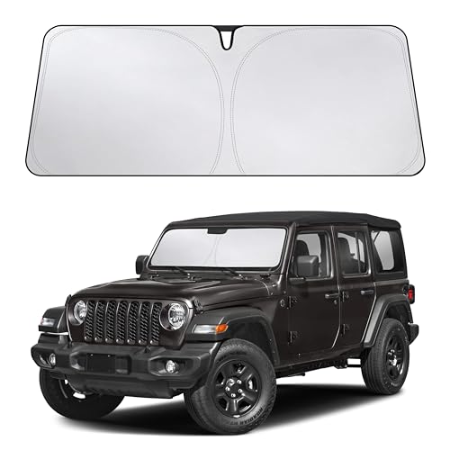 EcoNour Windshield Sunshade Compatible for Jeep Wrangler 2019-2024 2025 2026 Sun Visor for Front Windshield & Window Sun Shade Cover UV Heat Blocker & Protector Car Accessories