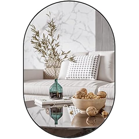 CASSILANDO Black Oval Wall Mirror, 61 x 91 cm, Bathroom Mirror, Large Makeup Mirror with Aluminium Alloy Frame, Vertical and Horizontal, Perfect for Entrance Area, Fireplace, Washroom Cover