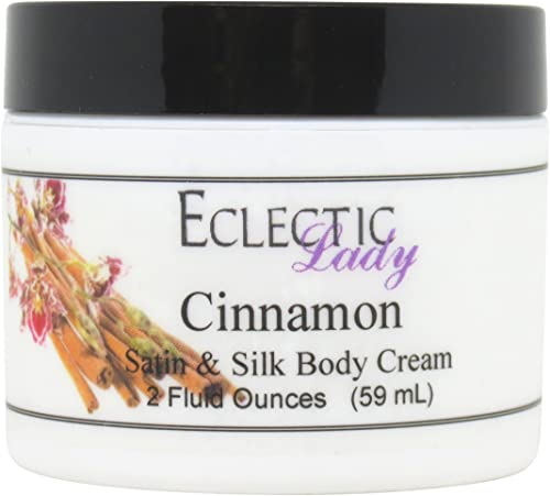 Eclectic Lady Cinnamon Satin and Silk Cream, Body Cream, Body Lotion, 2 oz - Shea Butter, Aloe, Silk Amino Acids, Vitamin E, Phthalate-Free, Handcrafted in USA - Perfect For Women