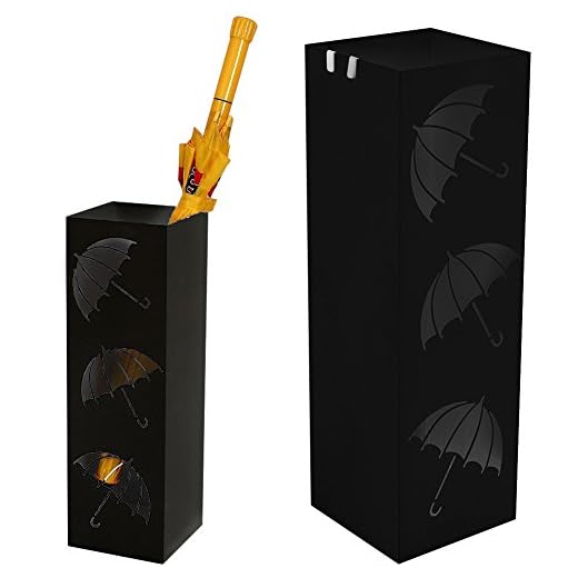 BAKAJI Portaombrelli Stand in Ferro Design Vaschetta Salvagoccia e Ganci per Ombrelli Pieghevoli Dimensioni 49 x 15,5 cm