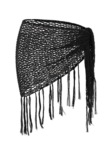 Image of ZAFUL Sarong Coverups for Women Beach Vacation Fishnet See Thru Tie Side Bathing Suit Cover Up Mini Skirt