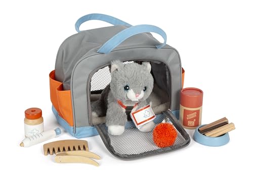 small Foot Katze mit Tasche und Pflege-Set, 15-teiliges Haustier-Spielzeug für Kinder ab 2 Jahren, Rollenspiel für Tierpflege, 12601