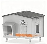 Large Indestructible Heated Cat House for Outside Winter, Weatherproof & Elevated, Escape Door, Insulated Cat House, Outdoor Feral Cats Shelter with Heater for Stray Cats Kitty 21.6×16.9×17.5