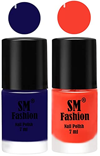 Image of Long Lasting Nail Polish | Nail Paint Combo 7 ml Each) - Set of 2 Dark Blue-Light Orange