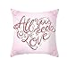 Lieson Fundas de cojín para sala de estar, 1 funda de almohada para exteriores de 18 x 18 fundas de almohada, color rosa claro, rojo 45 x 45 cm, todo lo que necesitas es amor, poliéster