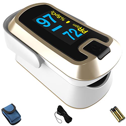 mibest OLED Finger Pulse Oximeter, O2 Meter, Dual Color White/Luxury Gold