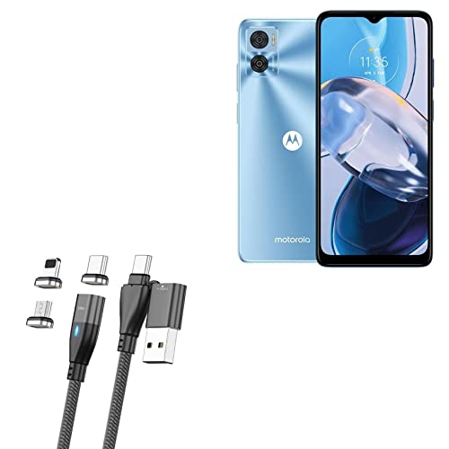 BoxWave Cable Compatible with Motorola Moto E22 - MagnetoSnap PD AllCharge Cable (100W), Magnet PD 100W Charging Cable USB Type-C Micro USB for Motorola Moto E22 - Jet Black