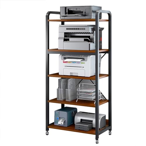 3/4/5 Tier Rolling Printer Stand, Utility Mobile Shelving Cart Machine Stand,with 4 360° Lockable Wheels, Fax Machine Shelf Storage Rack Unit for Home Office Fax Scanner Shredder.