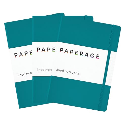 Image of PAPERAGE Lined Journal Notebook, 3 Pack, (Turquoise), 160 Pages, Medium 5.6 in x 8 in - 100 GSM Thick Paper - Hardcover Journaling Notebook for Work, School & Note Taking