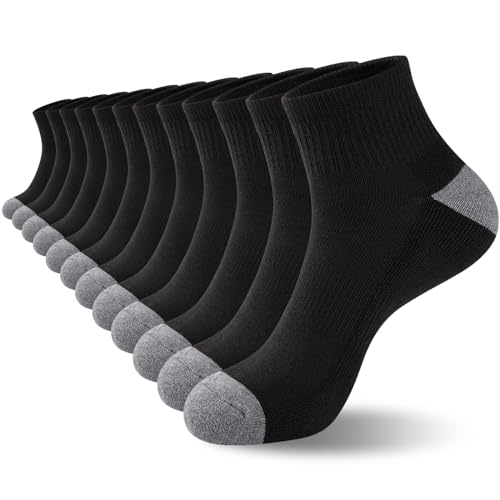 COOVAN 12 Pairs Mens Cushion Ankle Socks Men 12 Pack Low Cut Comfort Breathable Casual Socks